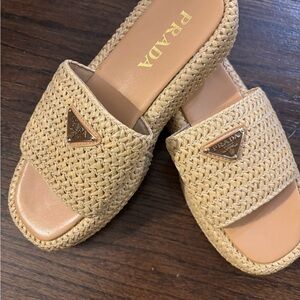 Prada Women's Beige Woven Mules